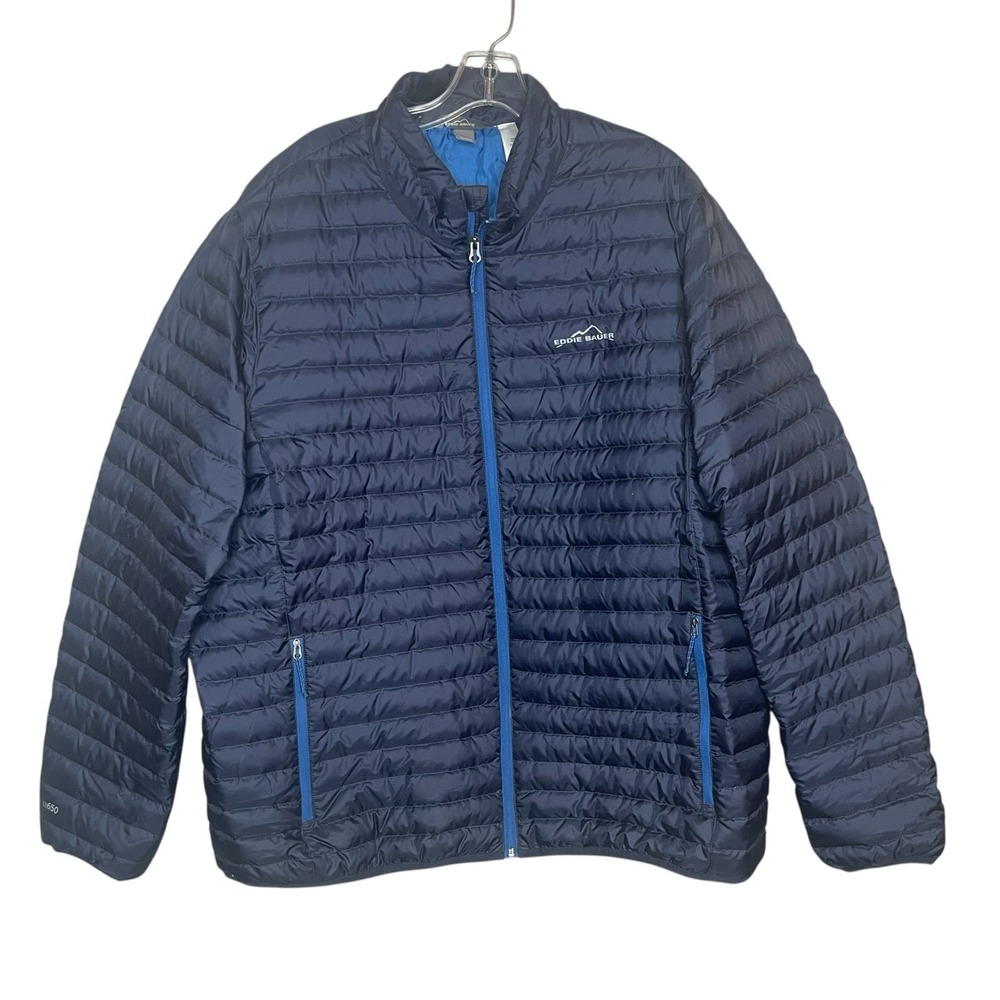 Eddie Bauer Jacket Mens 2XL Black 650 Fill Down‎ Puffer Packable Full Zip EB650